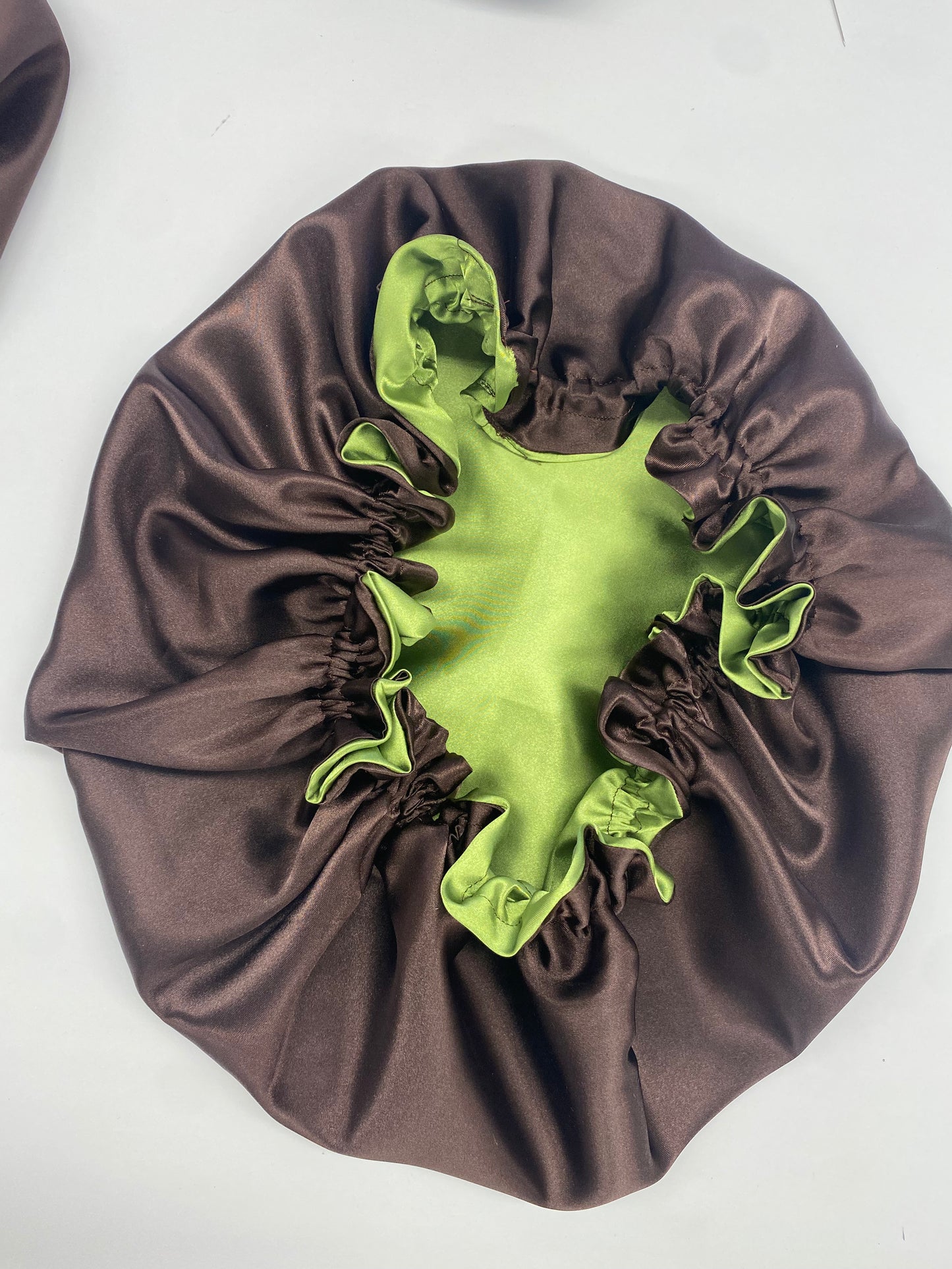 Reversible Satin Bonnet Olive Green and Brown