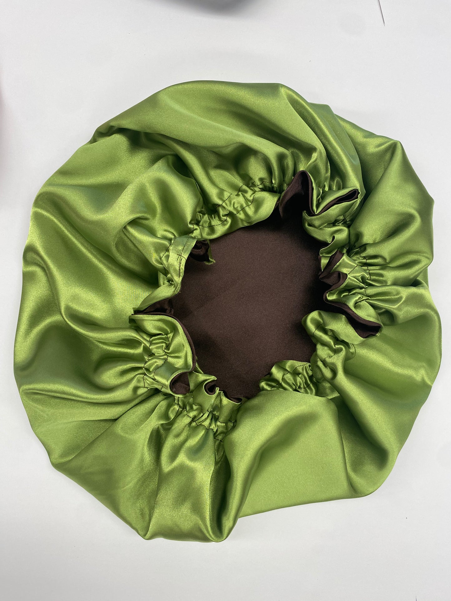 Reversible Satin Bonnet Olive Green and Brown