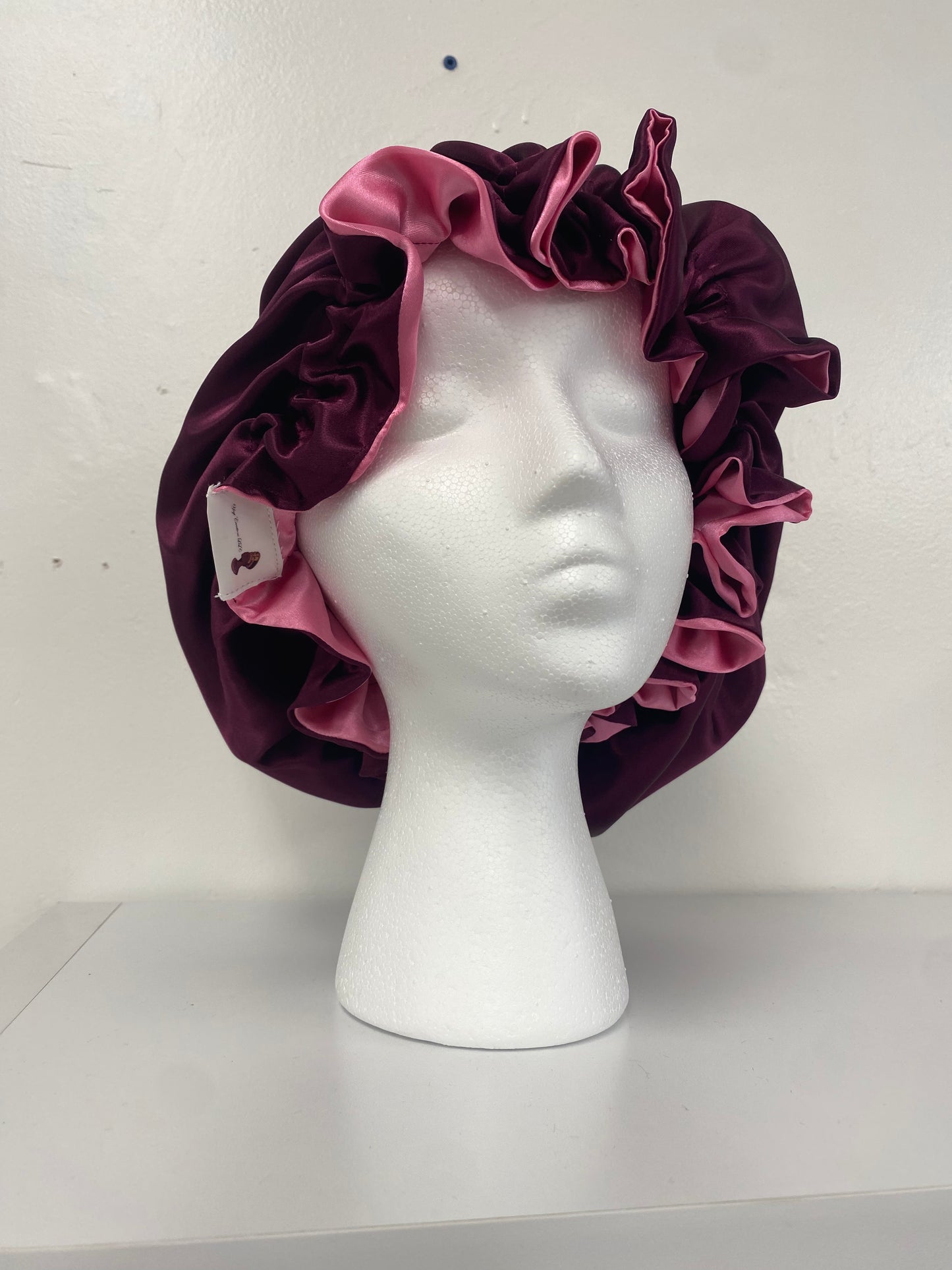 Burgandy and Dark Rose Large Reversible Bonnet