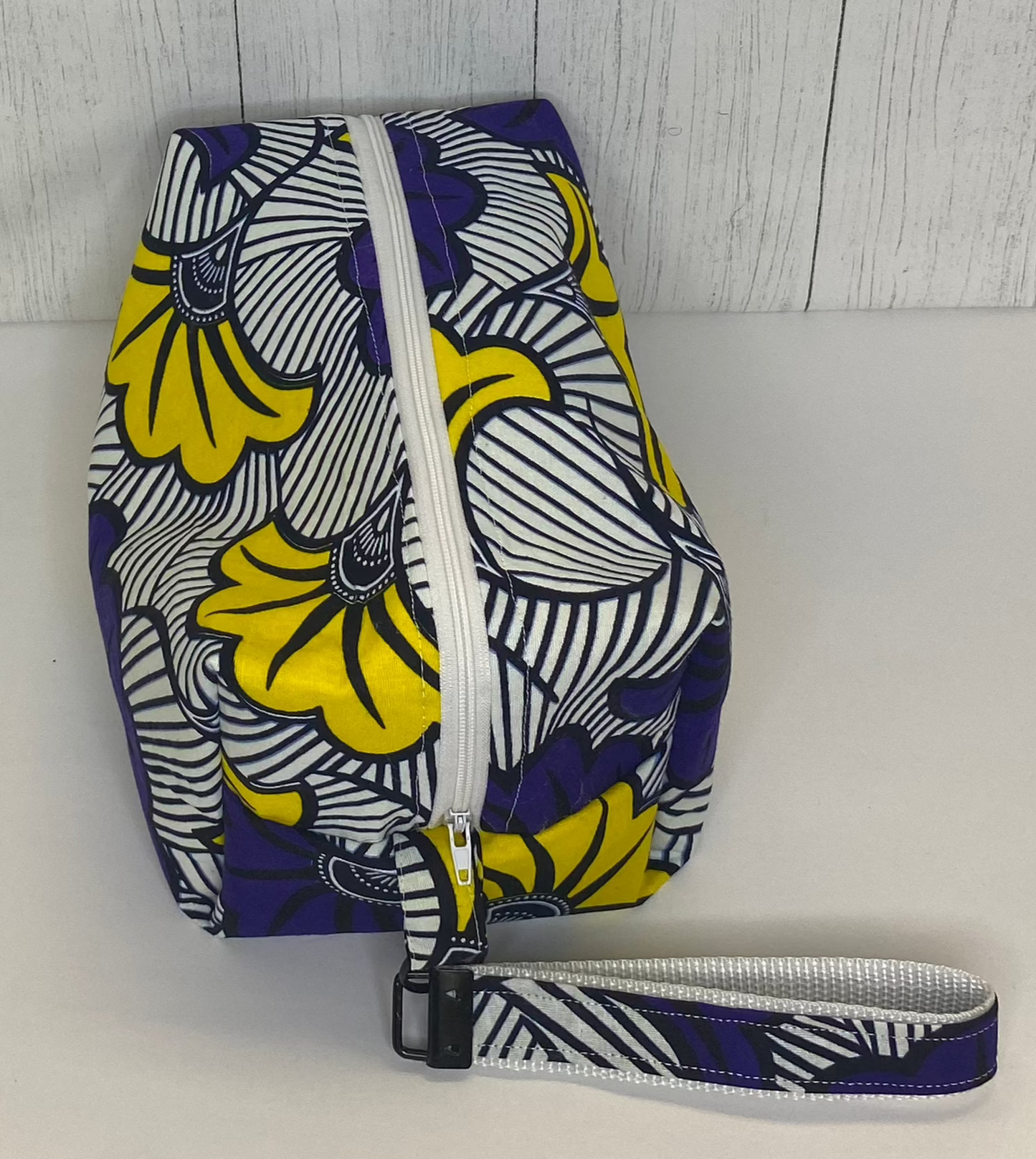 Purple and Yellow Flower Box Bag with Wristlet