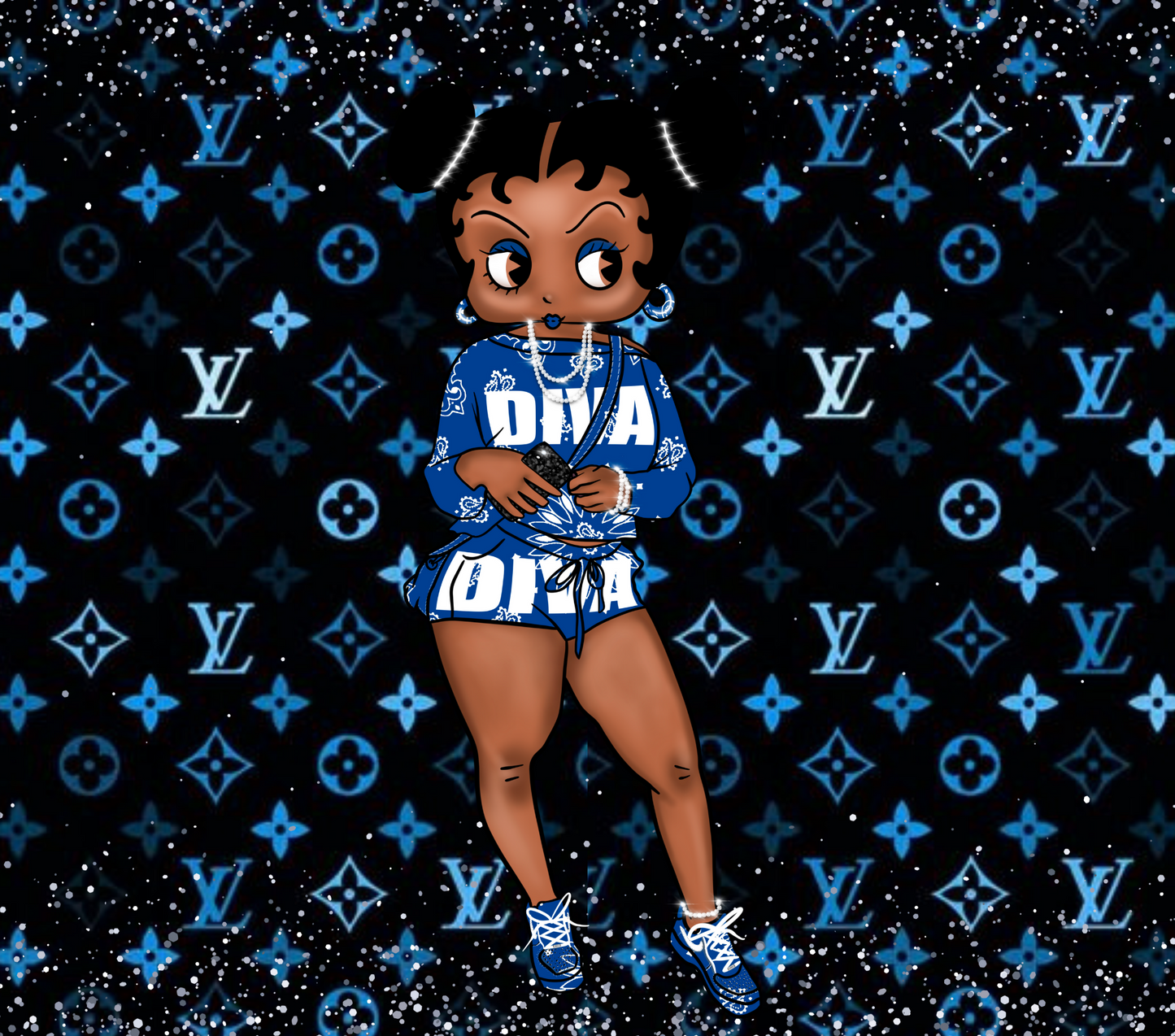 Lunch Bag and Tumbler Set Dark Blue LV Inspired Betty Boop