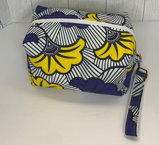 Purple and Yellow Flower Box Bag with Wristlet