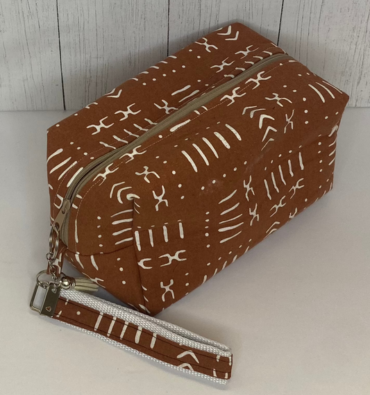 Brown and Tan Box Bag with Wristlet