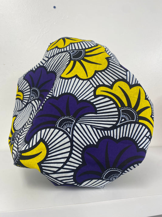 Purple and Yellow Flower Bonnet with Black Satin inside
