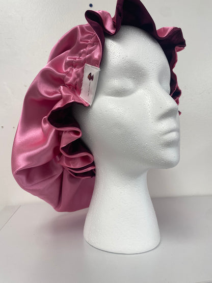 Burgandy and Dark Rose Large Reversible Bonnet