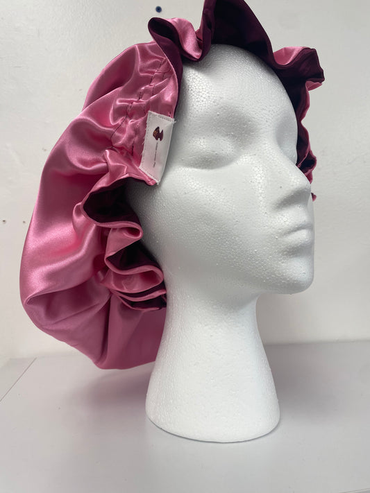 Burgandy and Dark Rose Large Reversible Bonnet