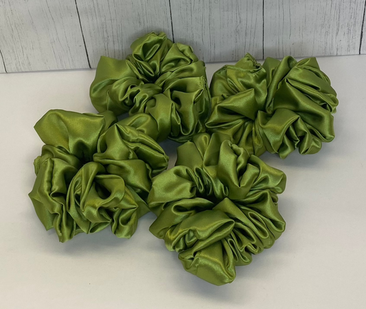 Large Olive Green Satin Scrunchie