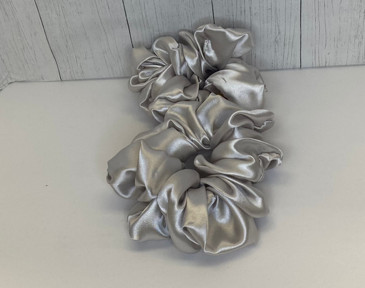 Large Light Gray Satin Scrunchies