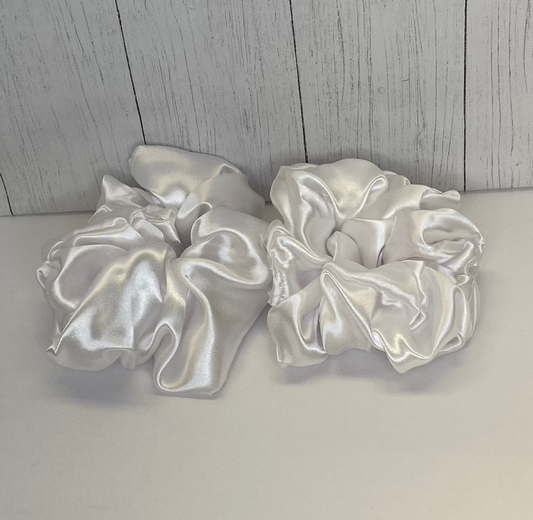 Large White Satin Scrunchies