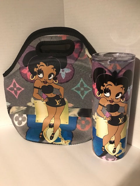 Grey LV  Lunch Bag and Tumbler Set